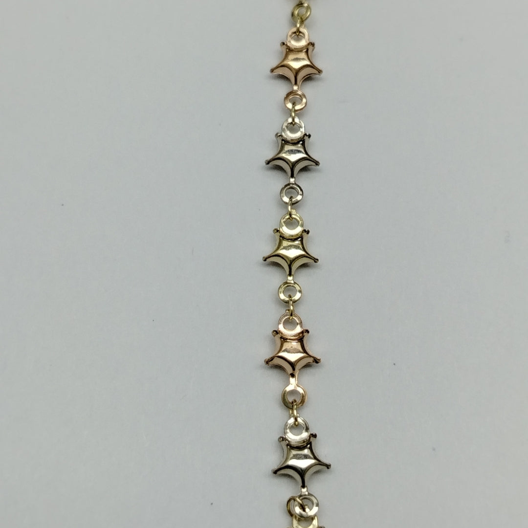 PULSERA TEJIDO ESPECIAL ESTRELLAS COMBINADAS 14K 18 CM 2.3 GR (NUEVO)