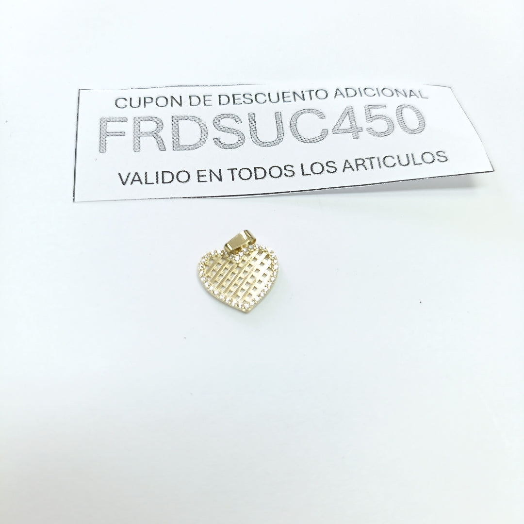 DIJE TEJIDO CORAZON CON CERCO DE CIRCONIAS 14K 1.1 GR (NUEVO)
