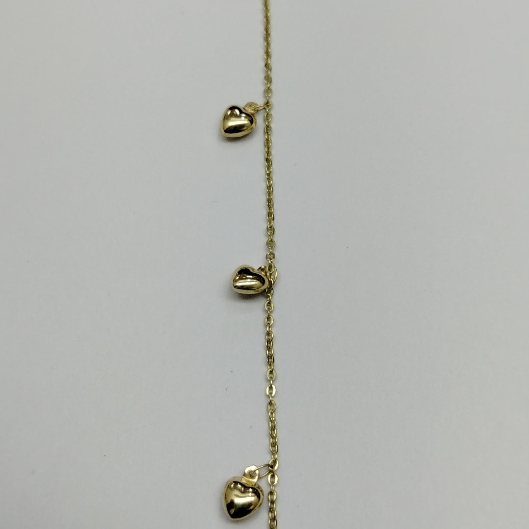 PULSERA ESP CON FIG CORAZONES 14K 18 CM 1.8 GR (NUEVO)