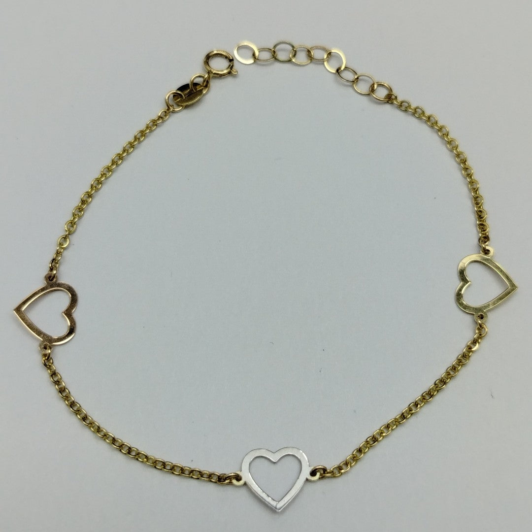 PULSERA ESPECIAL CON CORAZONES CONBINADOS 14K 18 CM 1.7 GR (NUEVO)