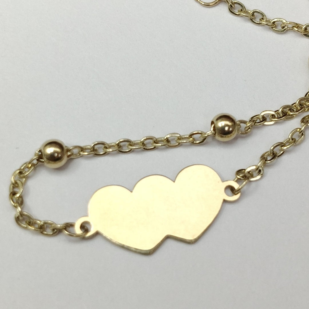 PULSERA TEJIDO ESPECIAL CON DOS CORAZONES 14K 18 CM 1.7 GR (NUEVO)