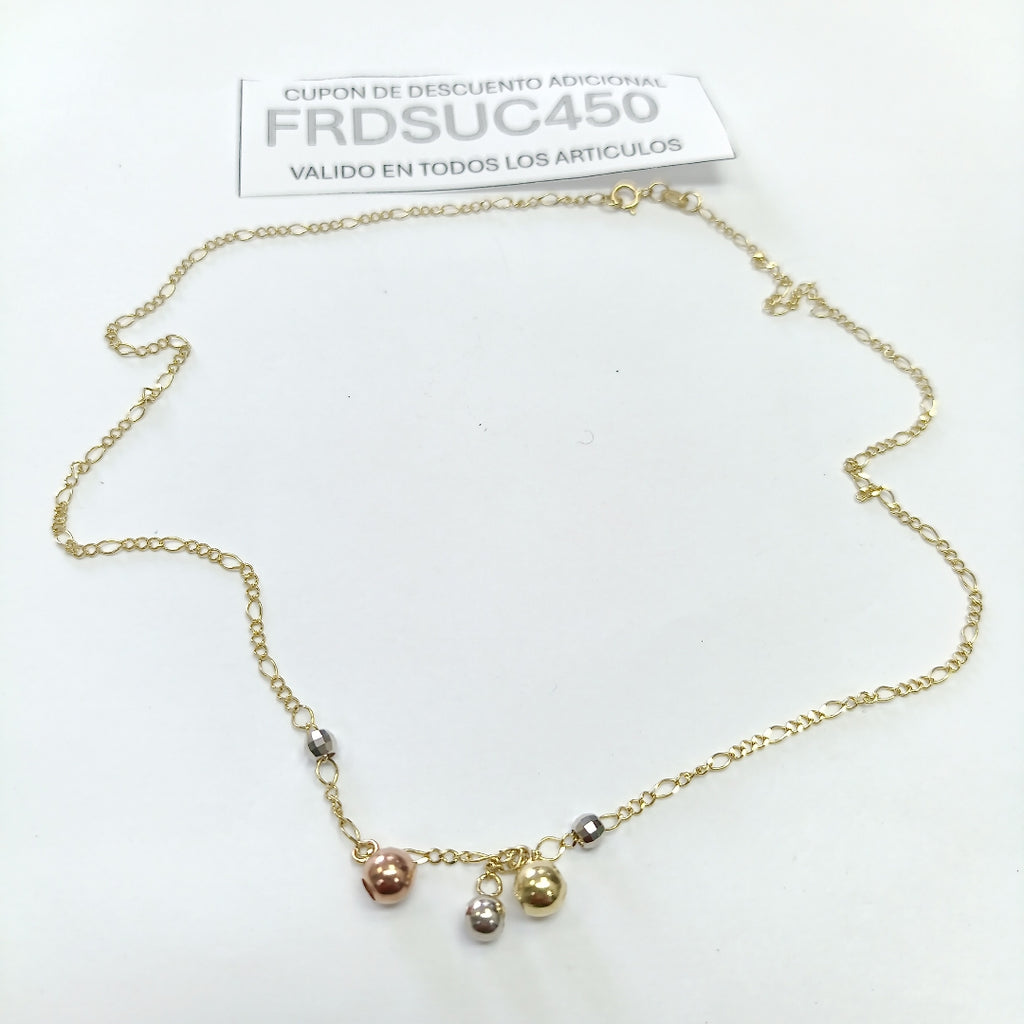 CADENA GARGANTILLA 3X1 CON ESFERAS COMBINADAS 14K 45 CM 3.1 GR (NUEVO)