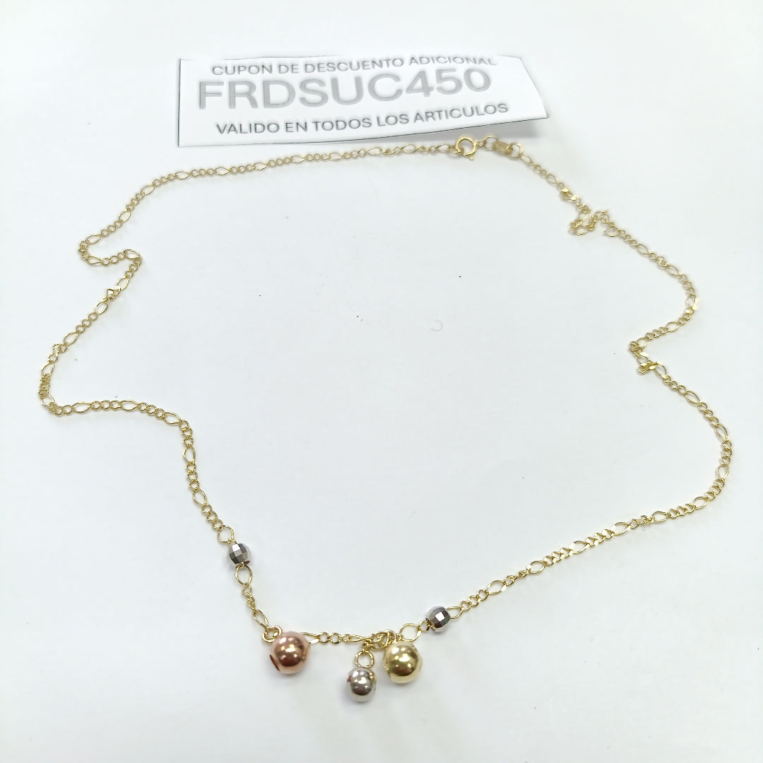 CADENA GARGANTILLA 3X1 CON ESFERAS COMBINADAS 14K 45 CM 3.1 GR (NUEVO)