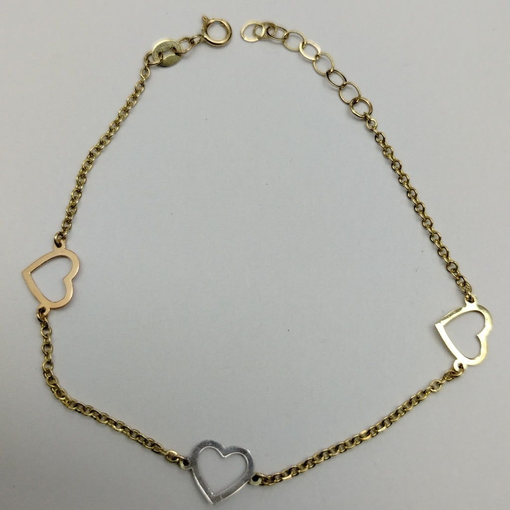 PULSERA ESPECIAL CON CORAZONES CONBINADOS 14K 18 CM 1.6 GR (NUEVO)
