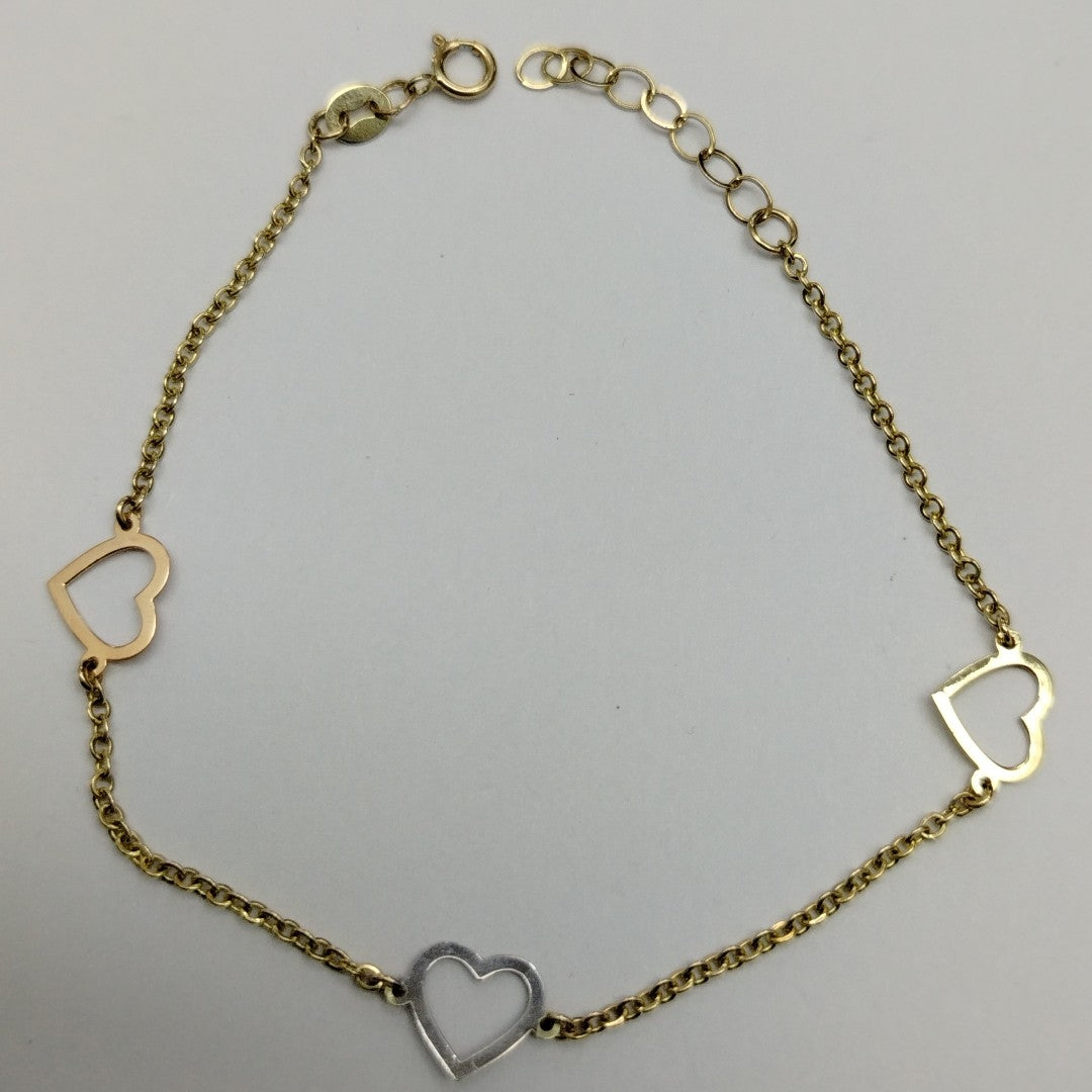 PULSERA ESPECIAL CON CORAZONES CONBINADOS 14K 18 CM 1.6 GR (NUEVO)