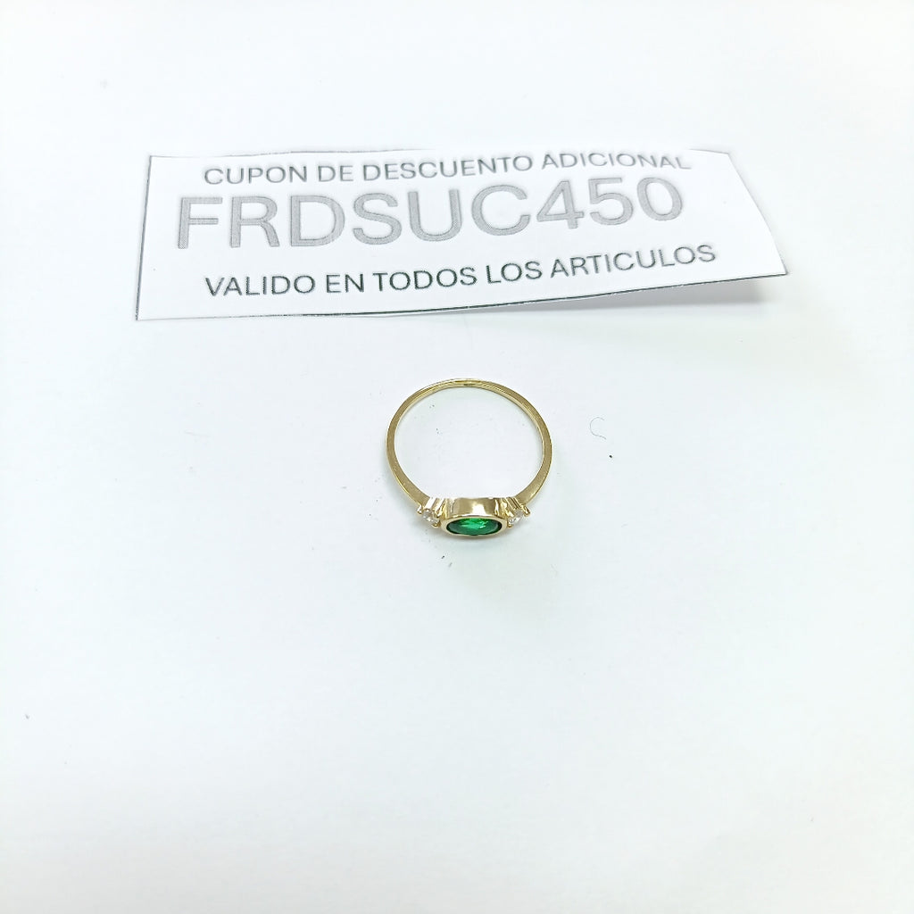 ANILLOS TEJIDO ANILLITO C CIRCONIAS Y PIEDRA VERDE 14K 7 1.1 GR (NUEVO)