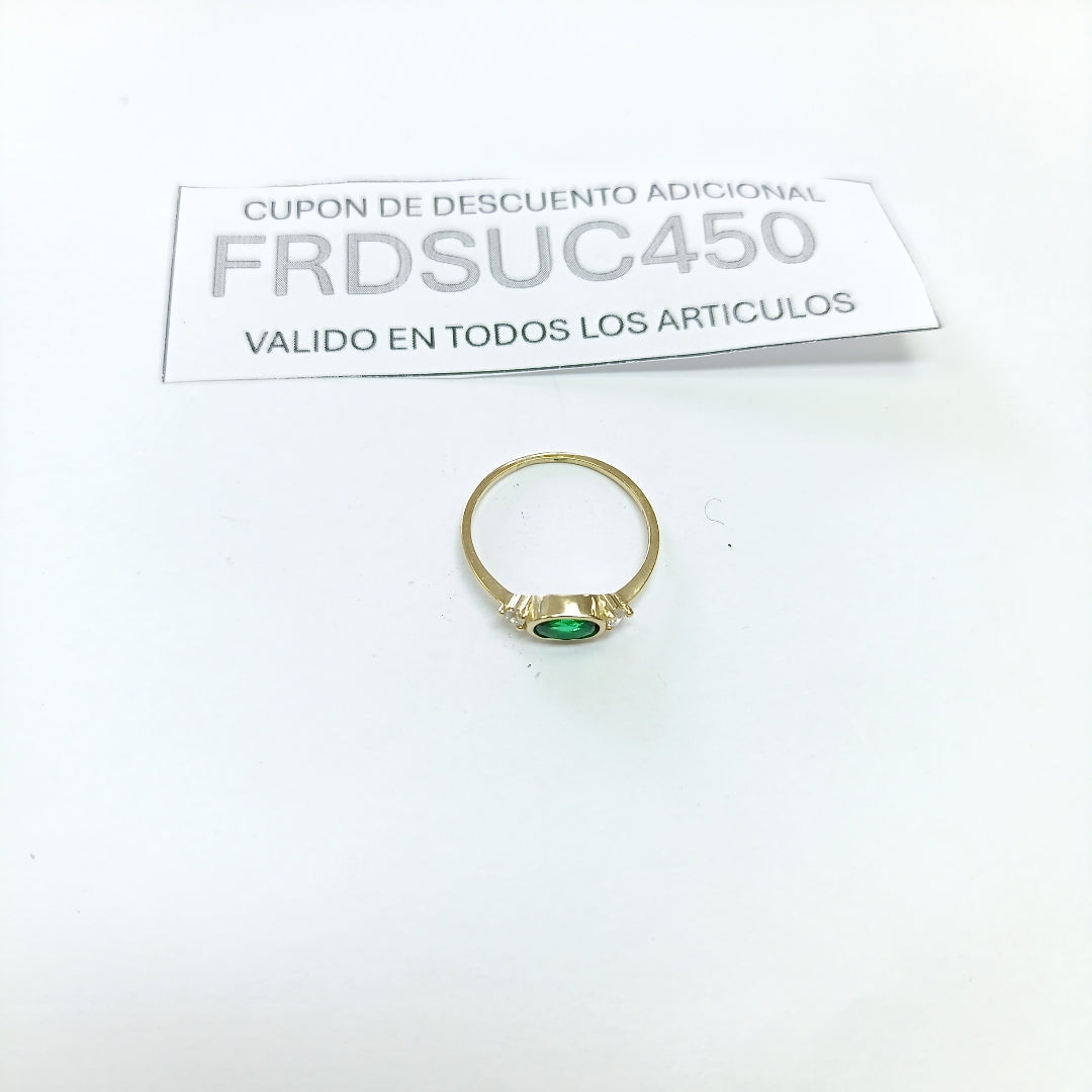 ANILLOS TEJIDO ANILLITO C CIRCONIAS Y PIEDRA VERDE 14K 7 1.1 GR (NUEVO)