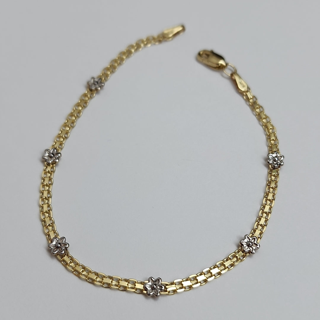 PULSERA ESPECIAL C FLORES 14K 18 CM 2.9 GR (NUEVO)
