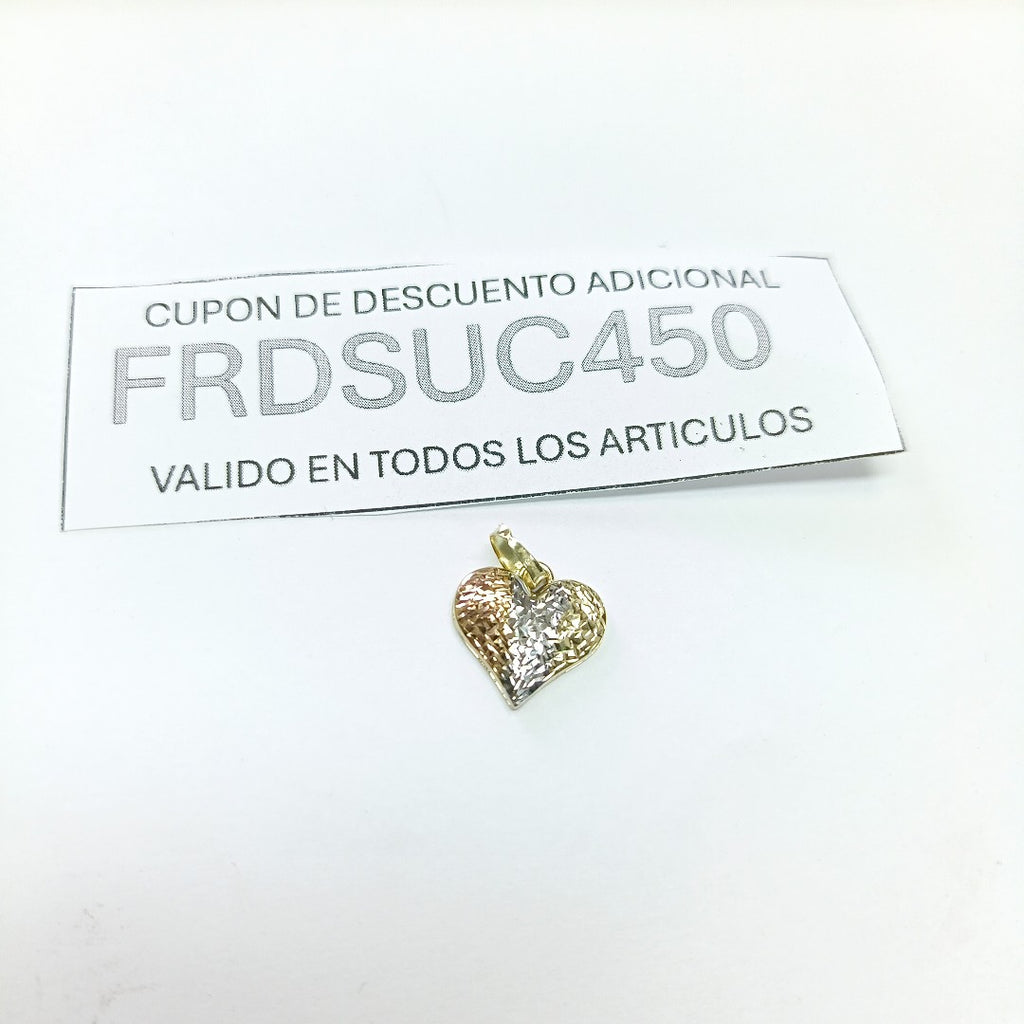 DIJE TEJIDO CORAZON LABRADO COMBINADO 14K 1.2 GR (NUEVO)