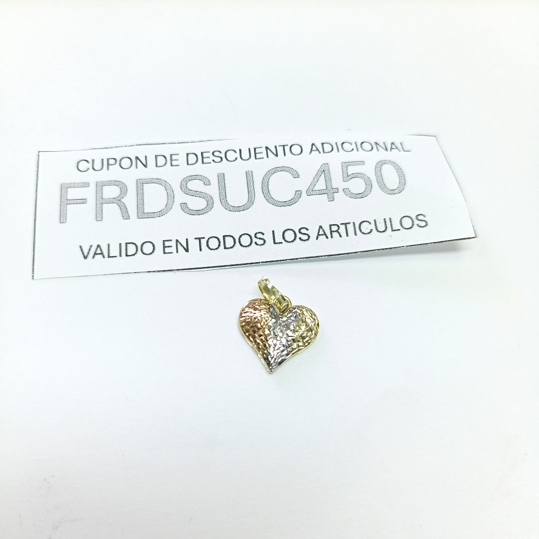 DIJE TEJIDO CORAZON LABRADO COMBINADO 14K 1.2 GR (NUEVO)