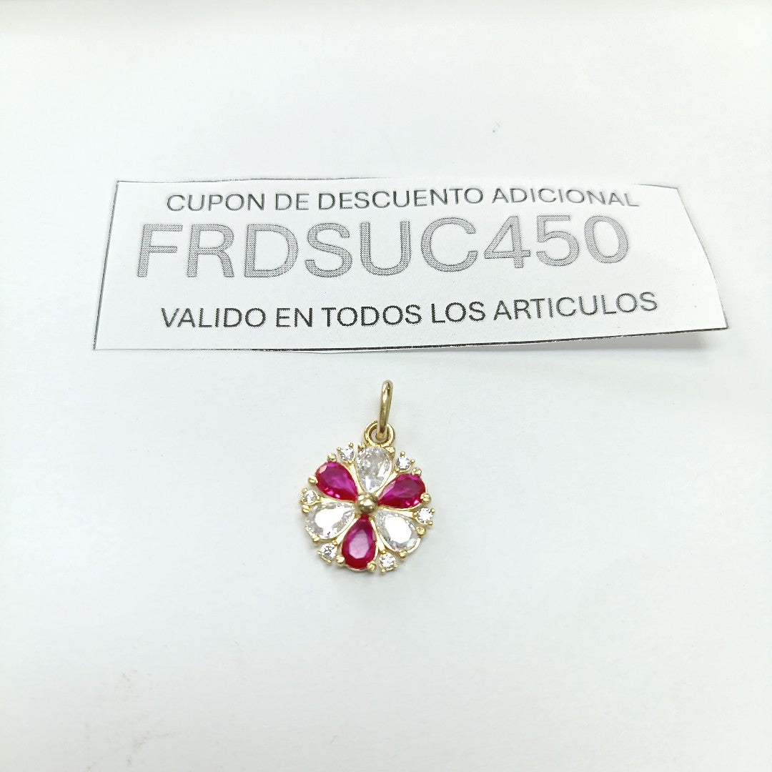 DIJE FLOR CIRCONIAS Y PIEDRAS DE COLOR 14K 2.7 GR (NUEVO)