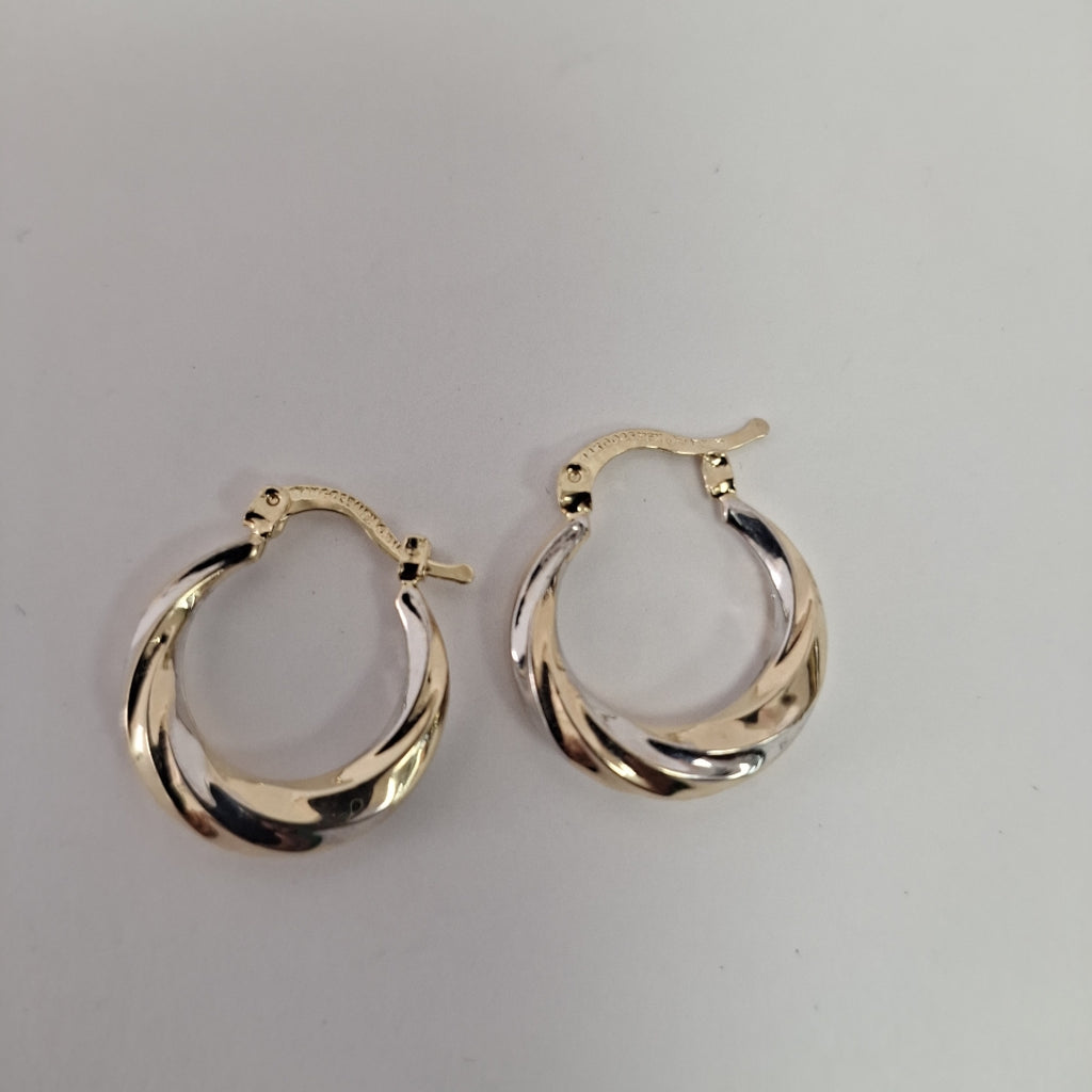 ARETES TEJIDO ARRACADA TRENZADA COMBINADA 14K 1.8 GR (NUEVO)