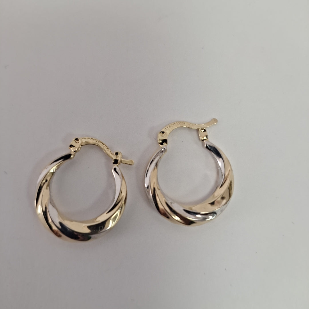 ARETES TEJIDO ARRACADA TRENZADA COMBINADA 14K 1.8 GR (NUEVO)
