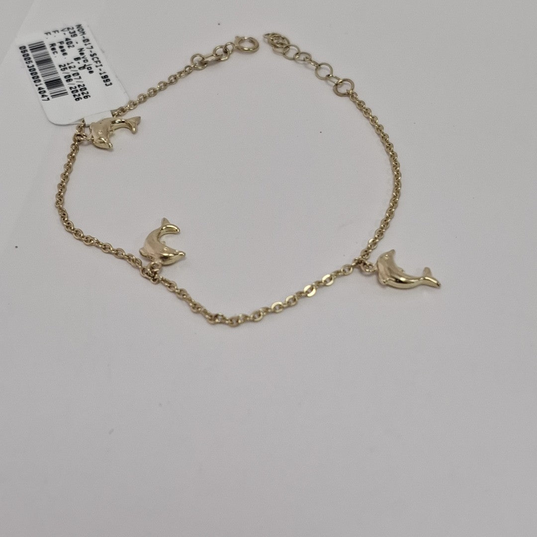 PULSERA ESPECIAL CON DIJES DELFINES 10K 18 CM 1.9 GR (NUEVO)