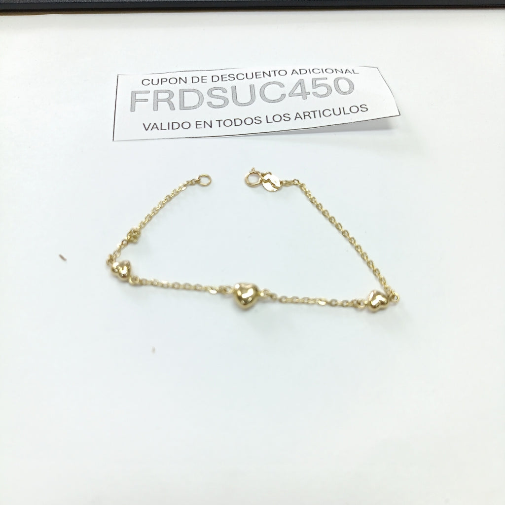 PULSERA TEJIDO ESPECIAL CON CORAZONES 14K 18 CM 1.7 GR (NUEVO)