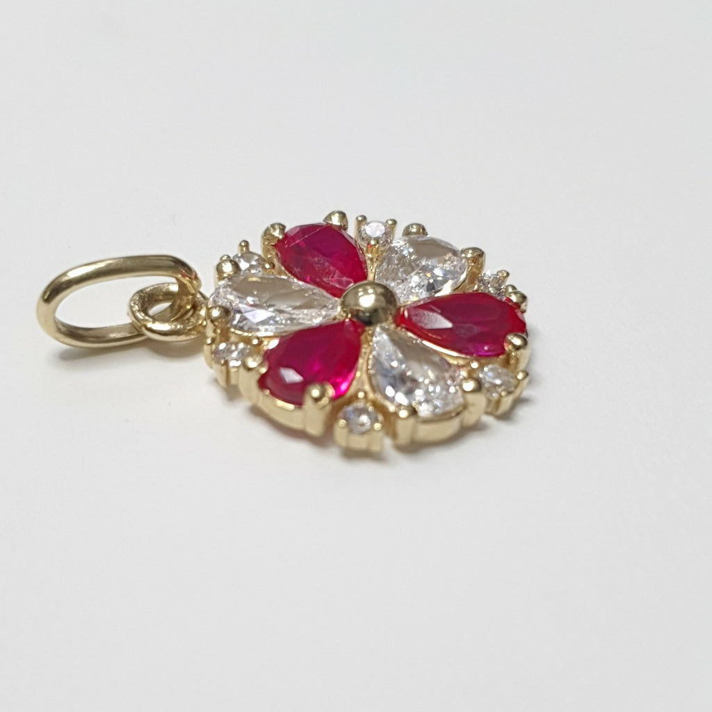 DIJE FLOR CIRCONIAS Y PIEDRAS DE COLOR 14K 2.8 GR (NUEVO)