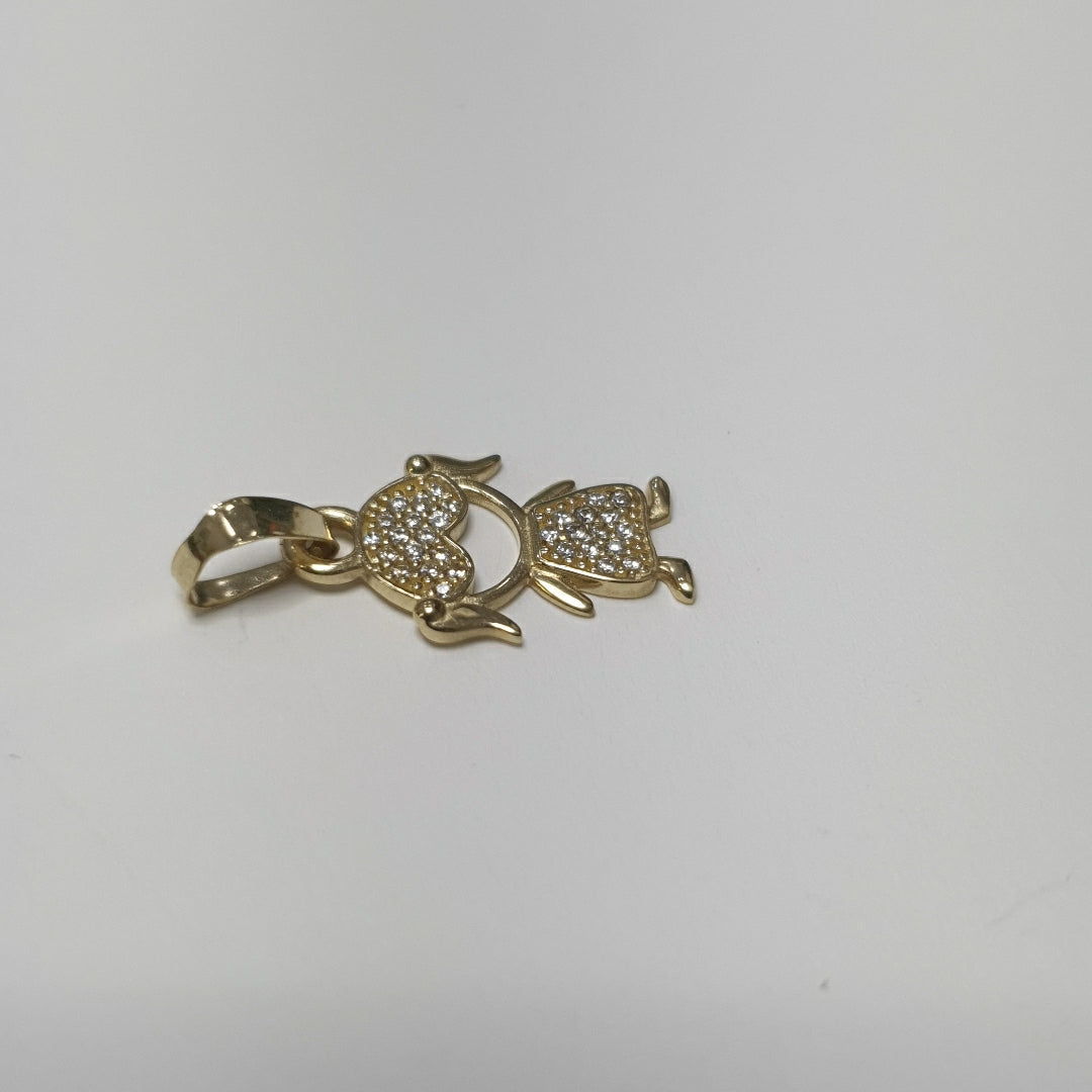DIJE TEJIDO NIÑA CON CIRCONIAS 14K 0.9 GR (NUEVO)