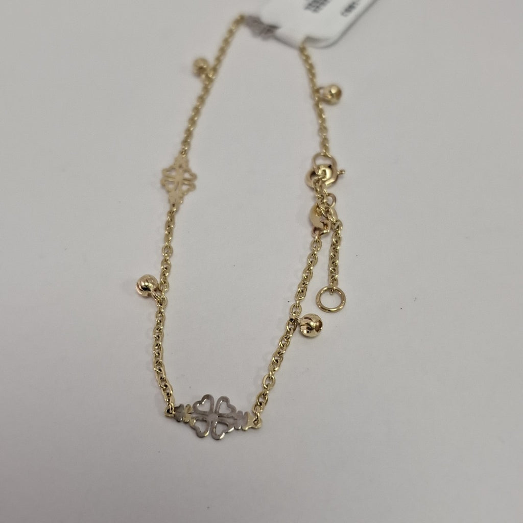 PULSERA ESPECIAL CON TREBOL 14K 18 CM 1.8 GR (NUEVO)