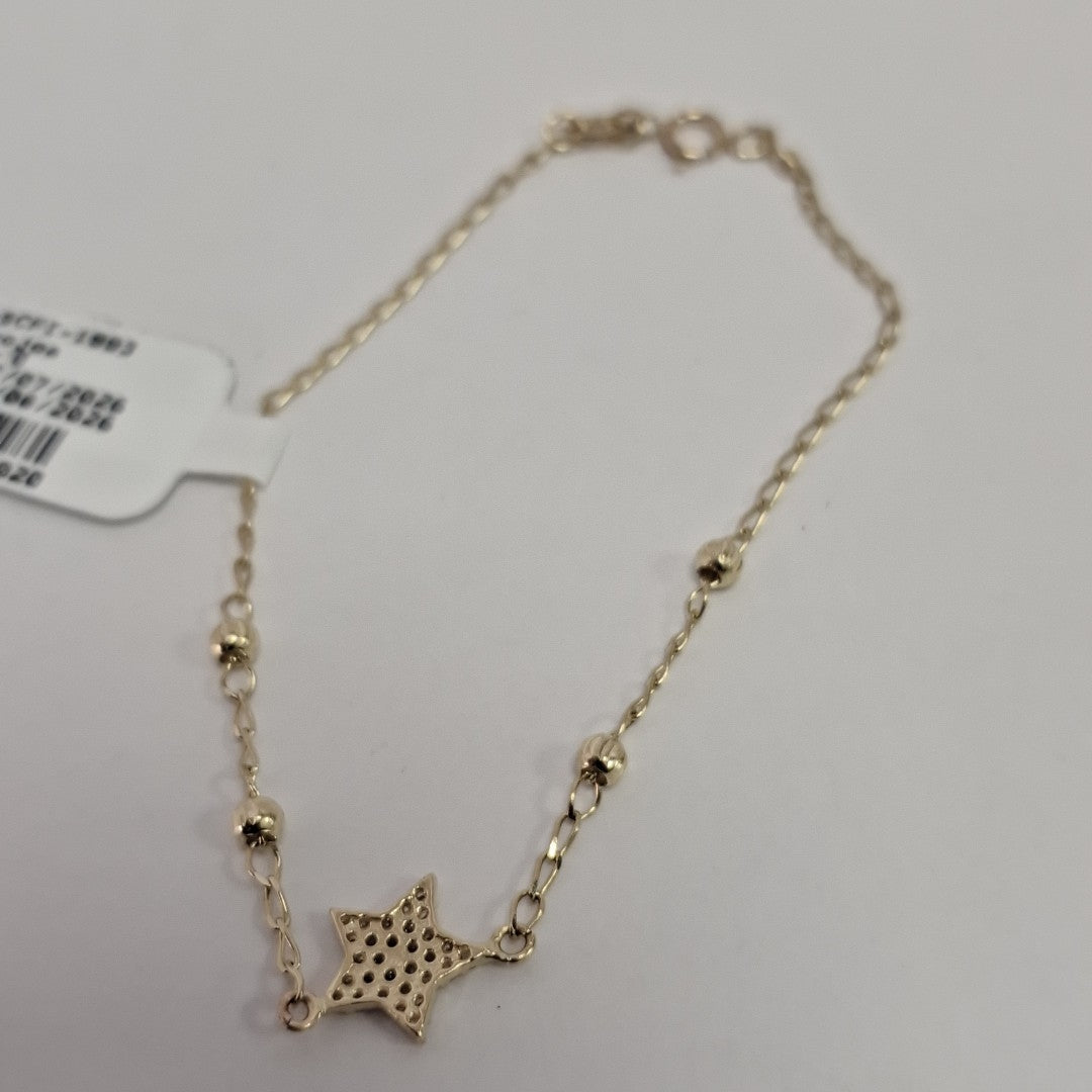 PULSERA ESPECIAL CON ESTRELLA Y CIRCONIAS 14K 18 CM 1.5 GR (NUEVO)