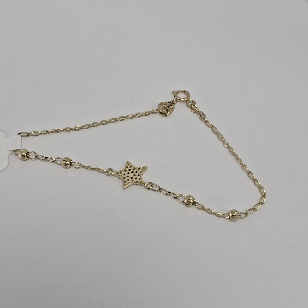 PULSERA ESPECIAL CON ESTRELLA Y CIRCONIAS 14K 18 CM 1.5 GR (NUEVO)