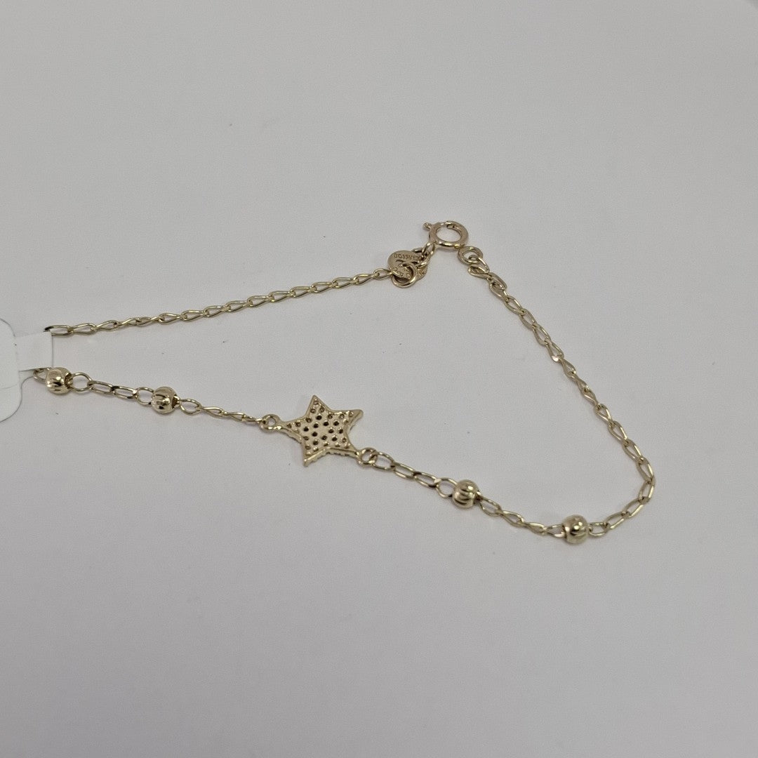 PULSERA ESPECIAL CON ESTRELLA Y CIRCONIAS 14K 18 CM 1.5 GR (NUEVO)