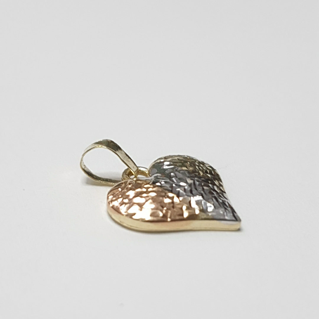 DIJE TEJIDO CORAZON LABRADO COMBINADO 14K 1.2 GR (NUEVO)