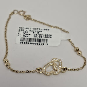 PULSERA TEJIDO ESPECIAL CORAZONES CON CIRCONIAS 14K 18 CM 2.4 GR (NUEVO)