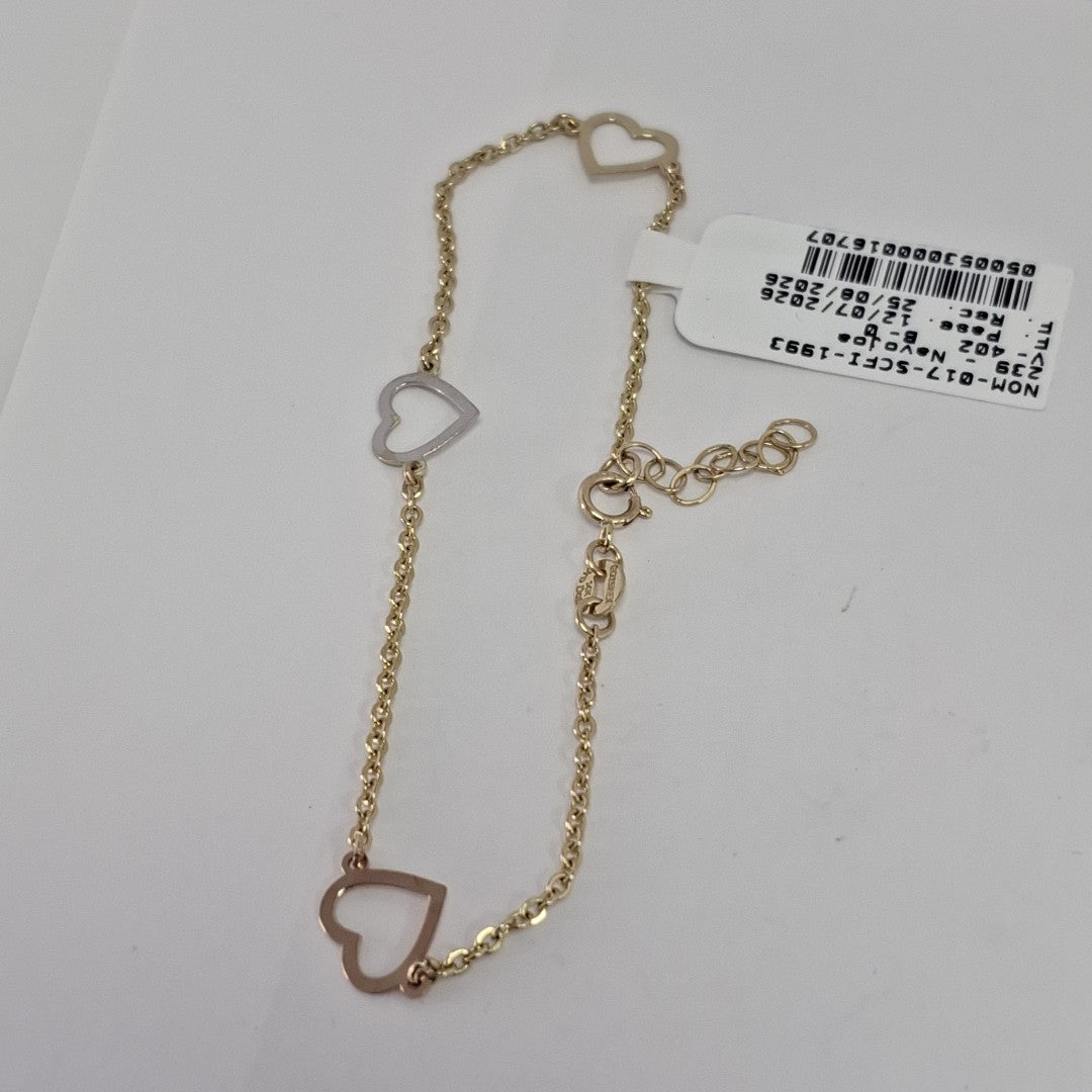 PULSERA ESPECIAL CON CORAZONES CONBINADOS 14K 18 CM 1.7 GR (NUEVO)