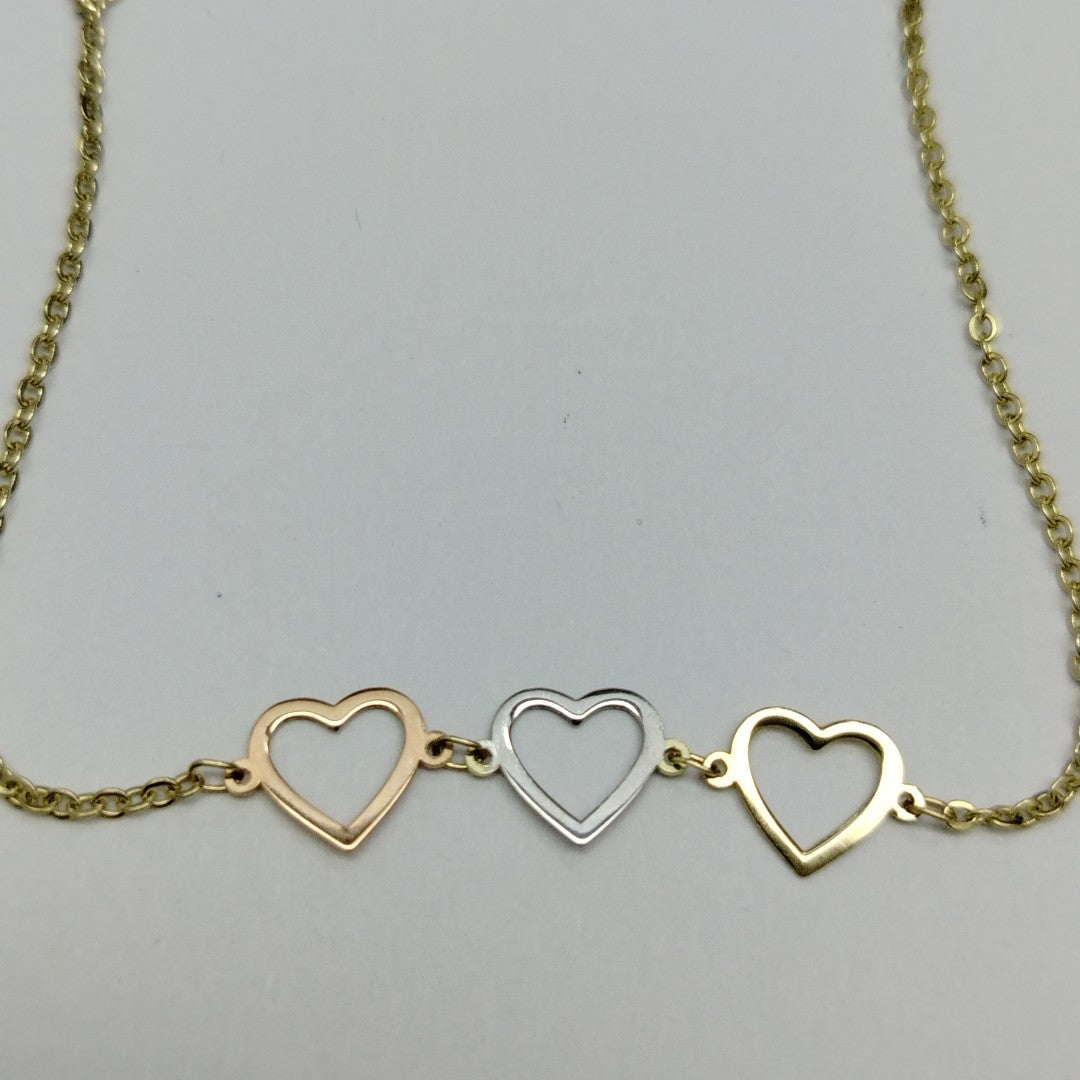 PULSERA ESPECIAL CON CORAZONES 14K 18 CM 1.4 GR (NUEVO)