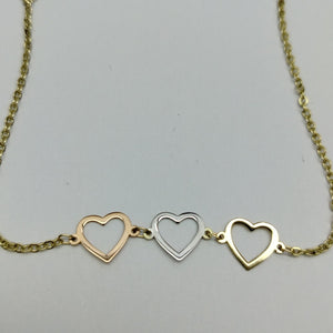 PULSERA ESPECIAL CON CORAZONES 14K 18 CM 1.4 GR (NUEVO)