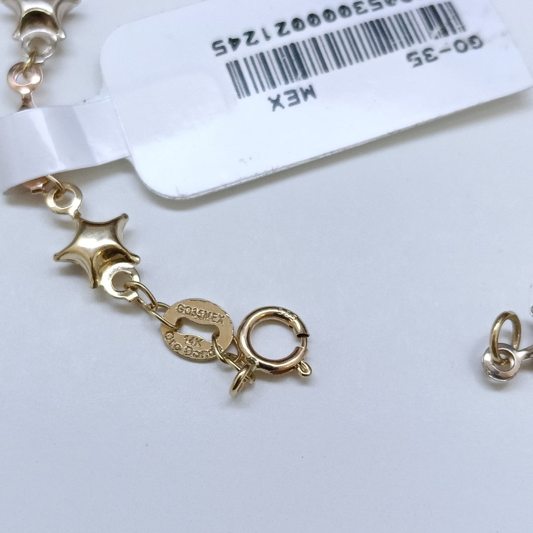 PULSERA TEJIDO ESPECIAL ESTRELLAS COMBINADAS 14K 18 CM 2.3 GR (NUEVO)