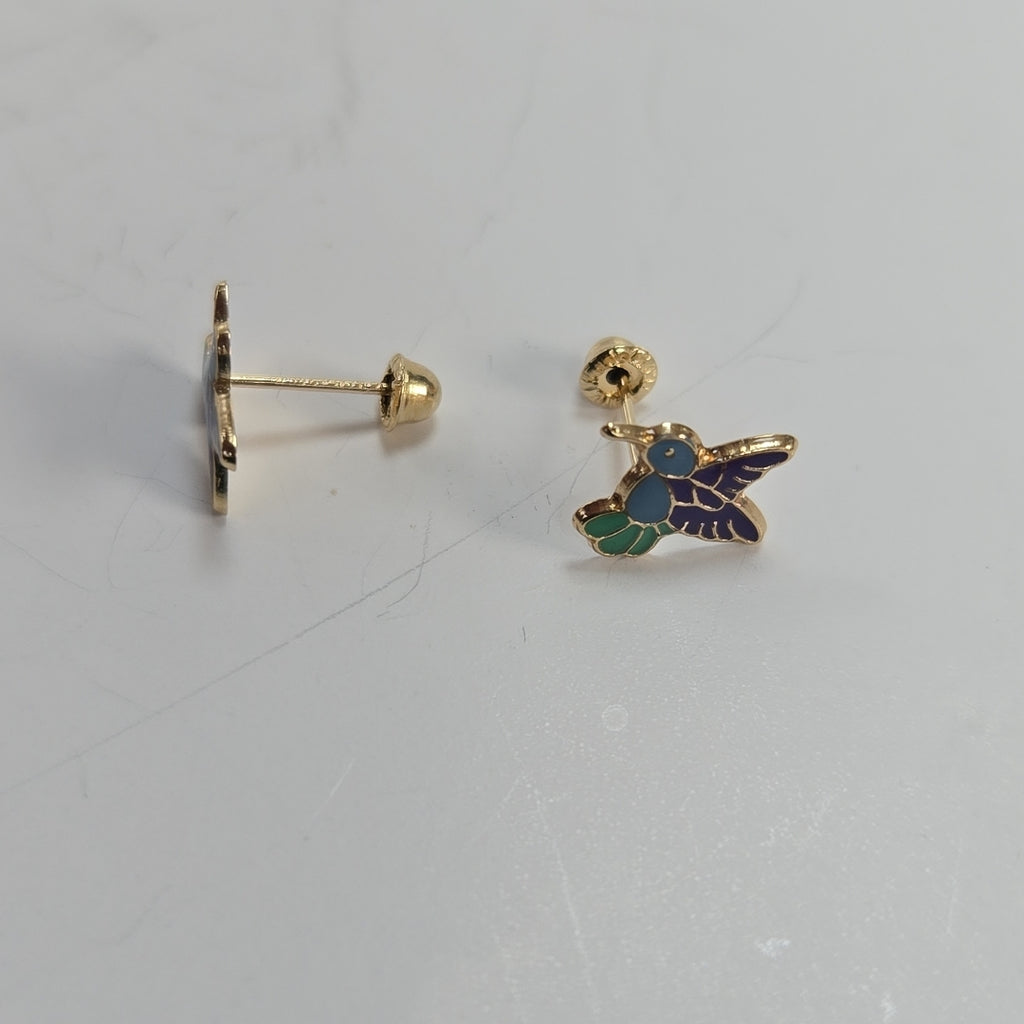 BROQUELES BROQUEL FIG COLIBRI ESMALTE AZUL 14K 0.2138 GR (NUEVO)