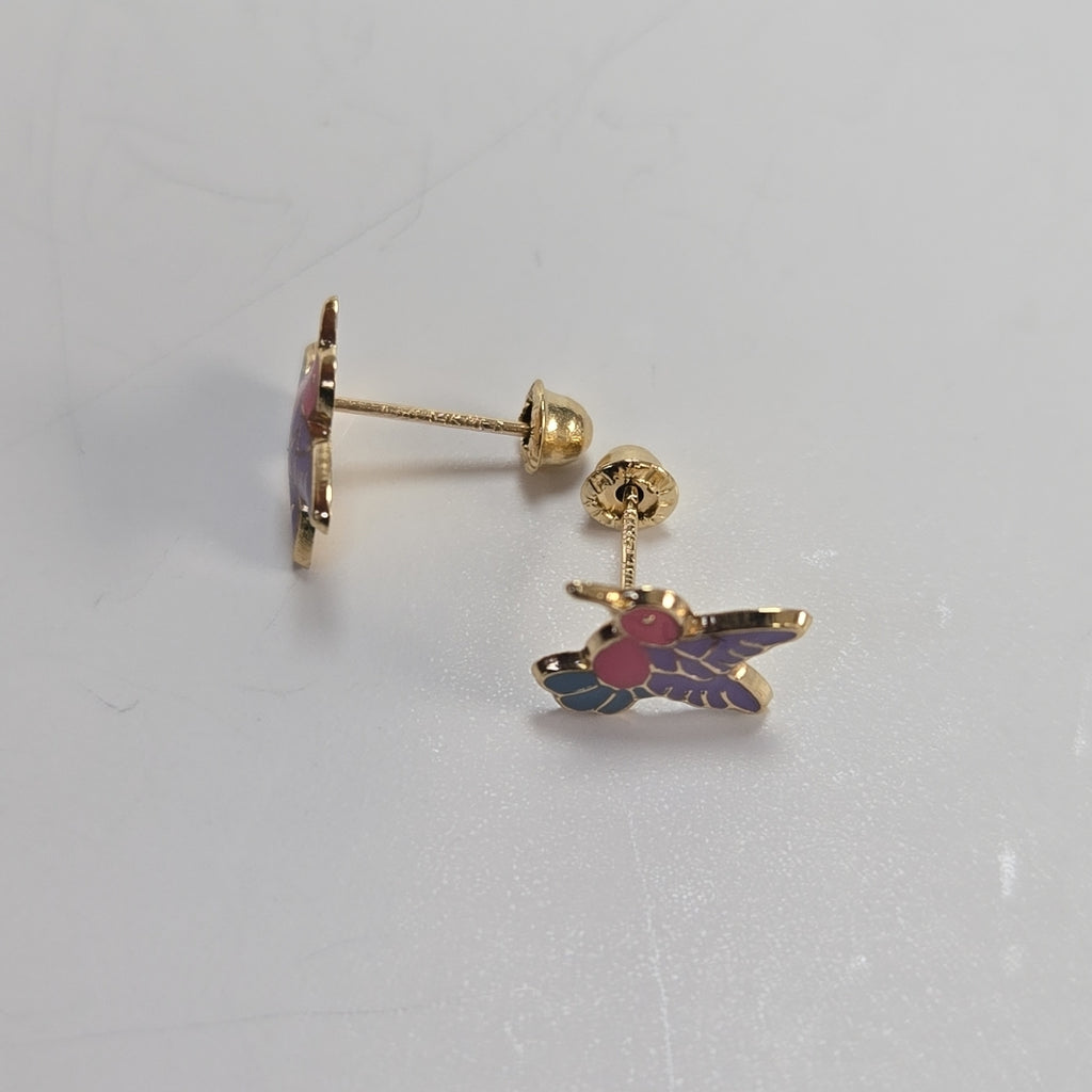 BROQUELES BROQUEL FIG COLIBRI ESMALTE ROSA 14K 0.2138 GR (NUEVO)