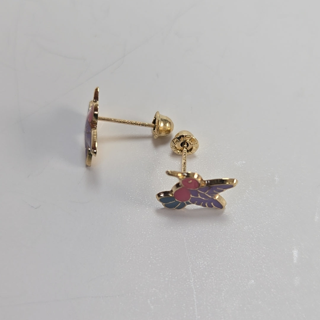 BROQUELES BROQUEL FIG COLIBRI ESMALTE ROSA 14K 0.2138 GR (NUEVO)