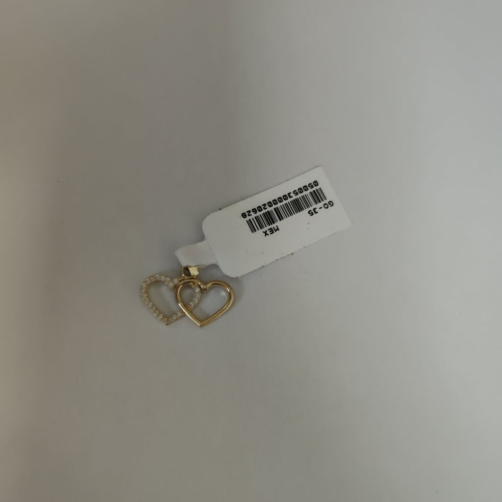 DIJE TEJIDO DOS CORAZONES CON CIRCONIAS 14K 1.4 GR (NUEVO)