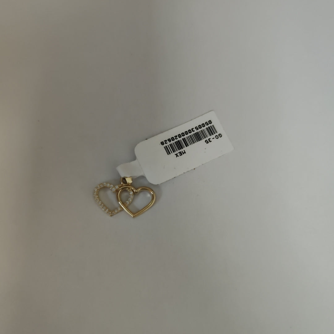 DIJE TEJIDO DOS CORAZONES CON CIRCONIAS 14K 1.4 GR (NUEVO)