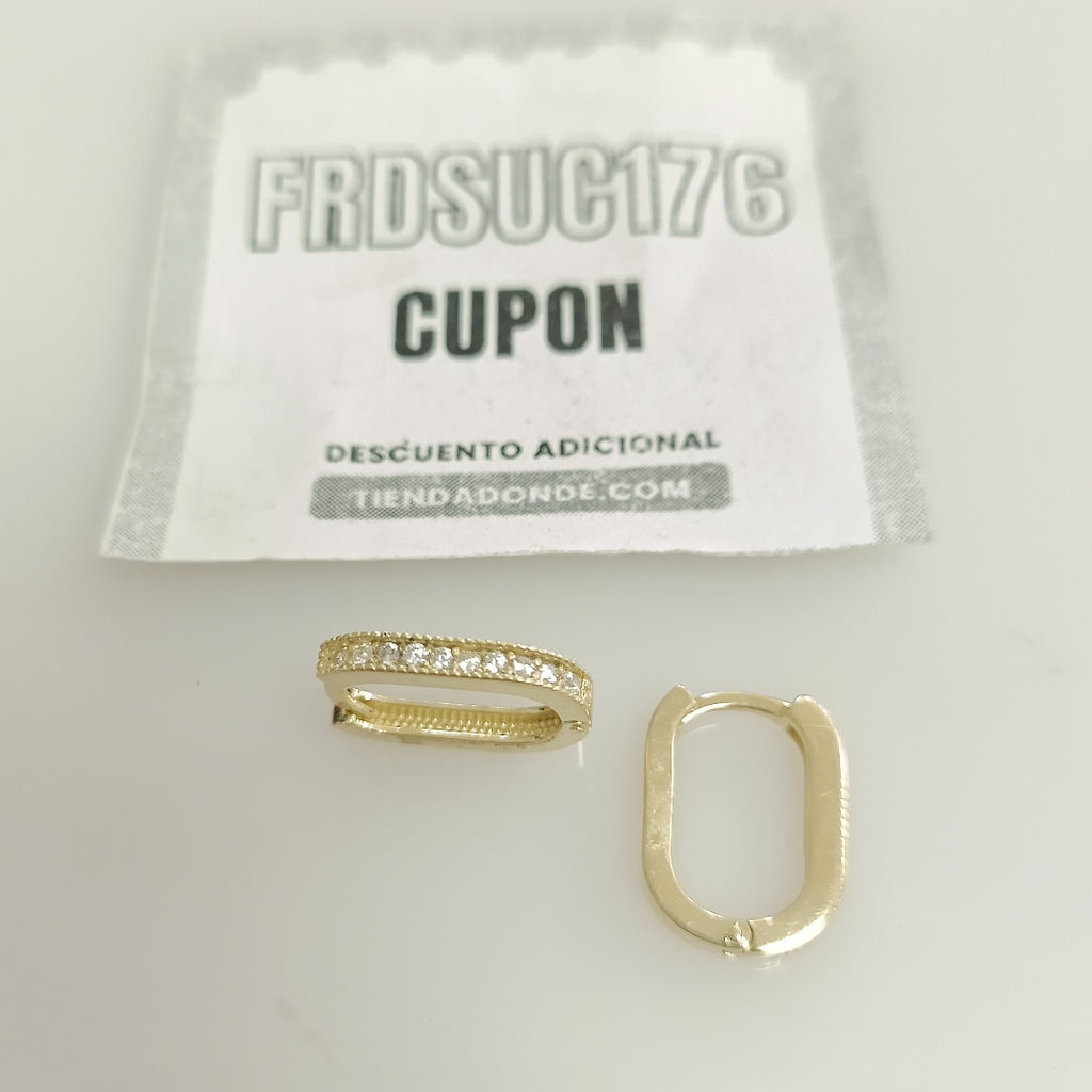 ARETES HUGGIES OVALADA C CIRCONIAS 14K 2.5 GR (NUEVO)