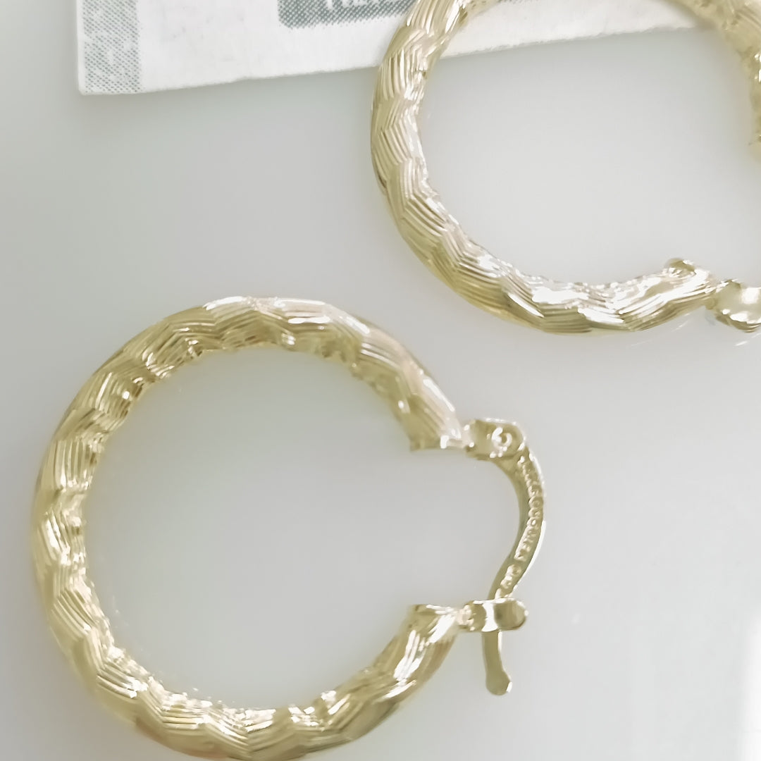 ARETES TEJIDO ARRACADA LABRADA 14K 2.5 GR (NUEVO)