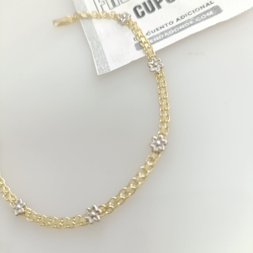 PULSERA ESPECIAL C FLORES 14K 18 CM 3 GR (NUEVO)