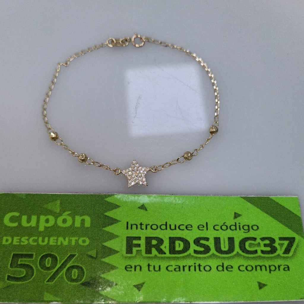 PULSERA ESPECIAL CON ESTRELLA Y CIRCONIAS 14K 18 CM 1.5 GR (NUEVO)