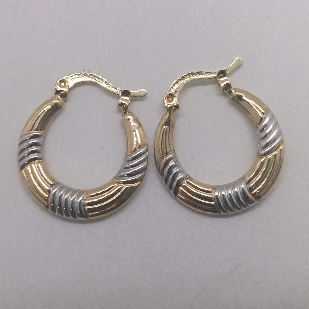 ARETES TEJIDO ARRACADAS COMBINADAS HUECAS 14K 1.8 GR (NUEVO)