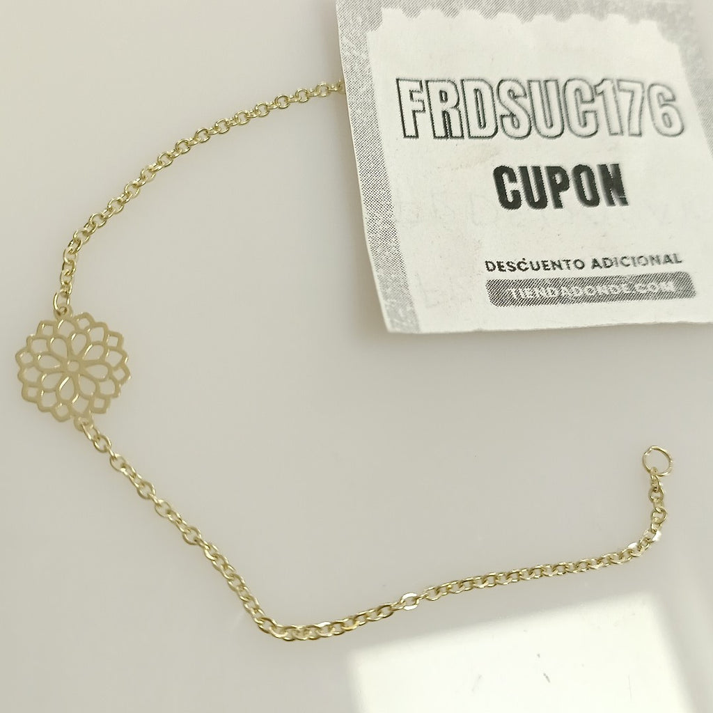 PULSERA TEJIDO ESPECIAL CON MANDALA 14K 18 CM 1.3 GR (NUEVO)