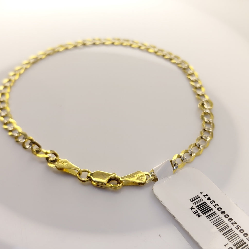PULSERAS BARBADA DIAMANTADA ORO 14K 21 CM 3.6 GR (NUEVO)