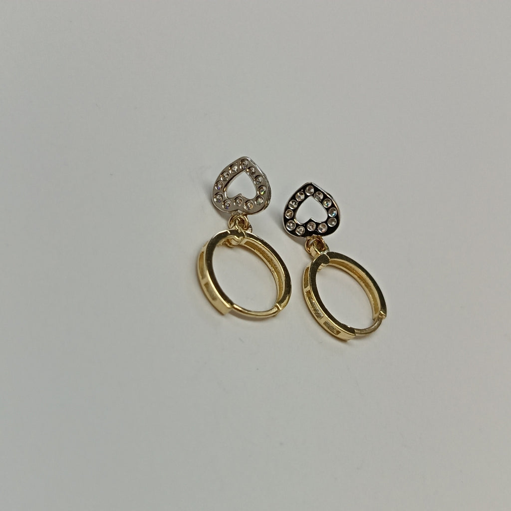 ARETES HUGGIES CON DIJE CORAZON Y CIRCONIAS 14K 2.2 GR (NUEVO)