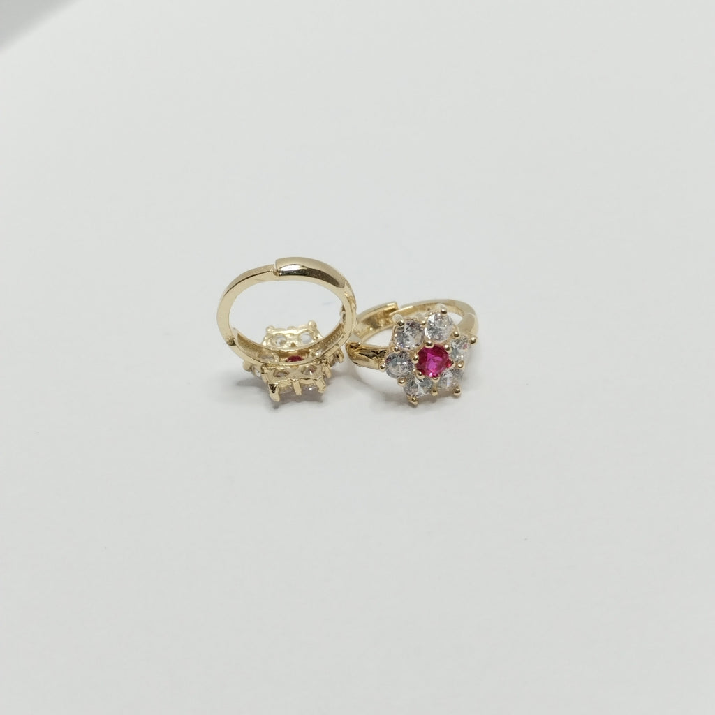 ARETES HUGGIES CON CIRCONIAS Y PIEDRA DE COLOR 14K 1.8 GR (NUEVO)