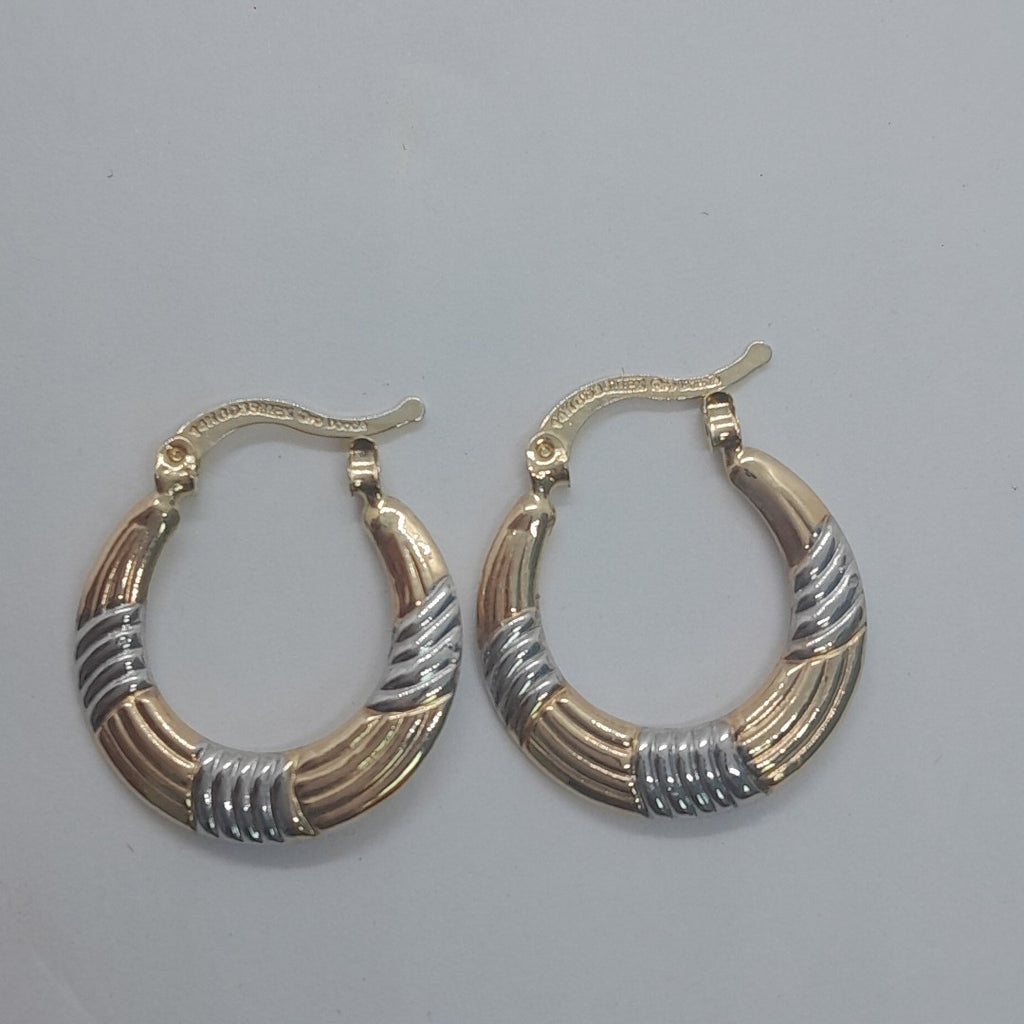 ARETES TEJIDO ARRACADAS COMBINADAS HUECAS 14K 1.7 GR (NUEVO)