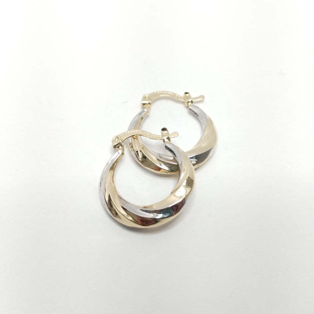 ARETES TEJIDO ARRACADA TRENZADA COMBINADA 14K 1.8 GR (NUEVO)