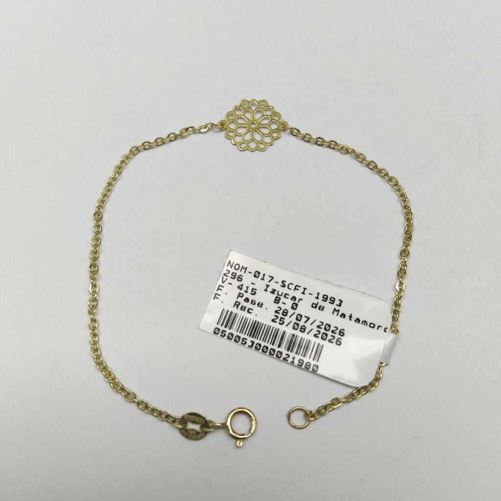 PULSERA TEJIDO ESPECIAL CON MANDALA 14K 18 CM 1.3 GR (NUEVO)