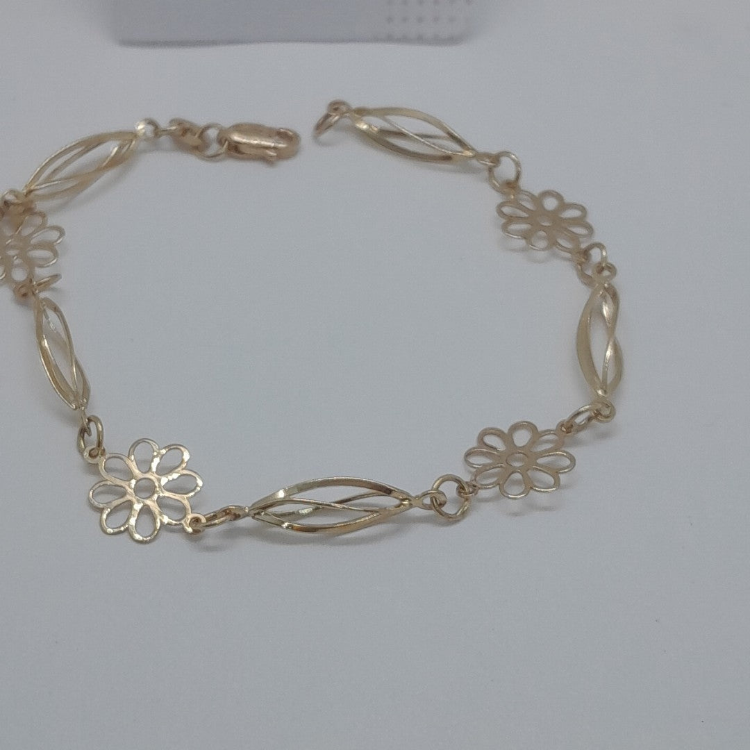 PULSERA ESPECIAL CON FLORES 14K 18 CM 2.7 GR (NUEVO)