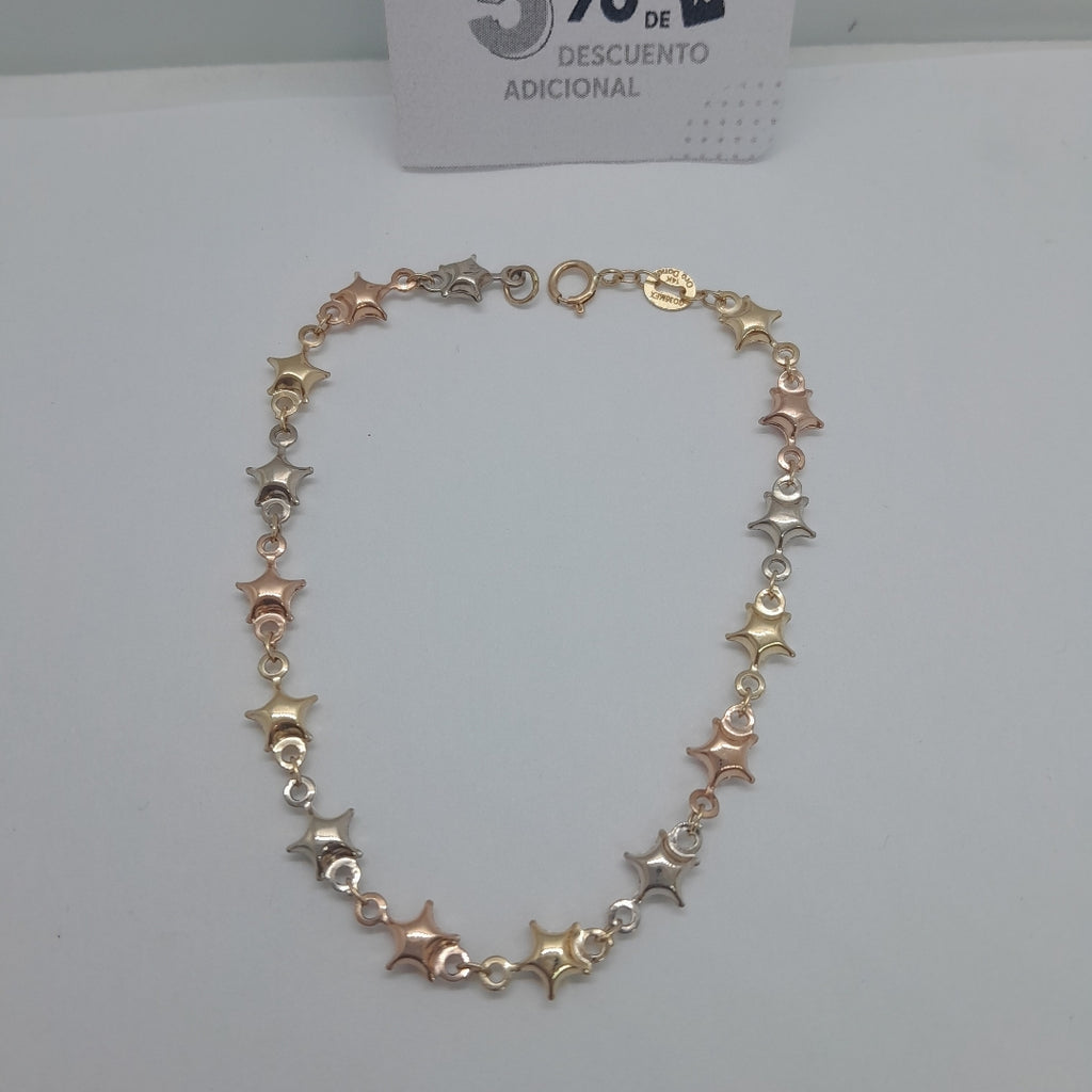 PULSERA TEJIDO ESPECIAL ESTRELLAS COMBINADAS 14K 18 CM 2.3 GR (NUEVO)